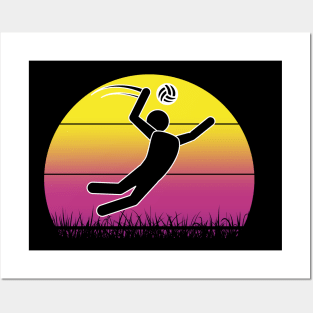 Travel back in time with beach volleyball - Retro Sunsets shirt featuring a player! Posters and Art